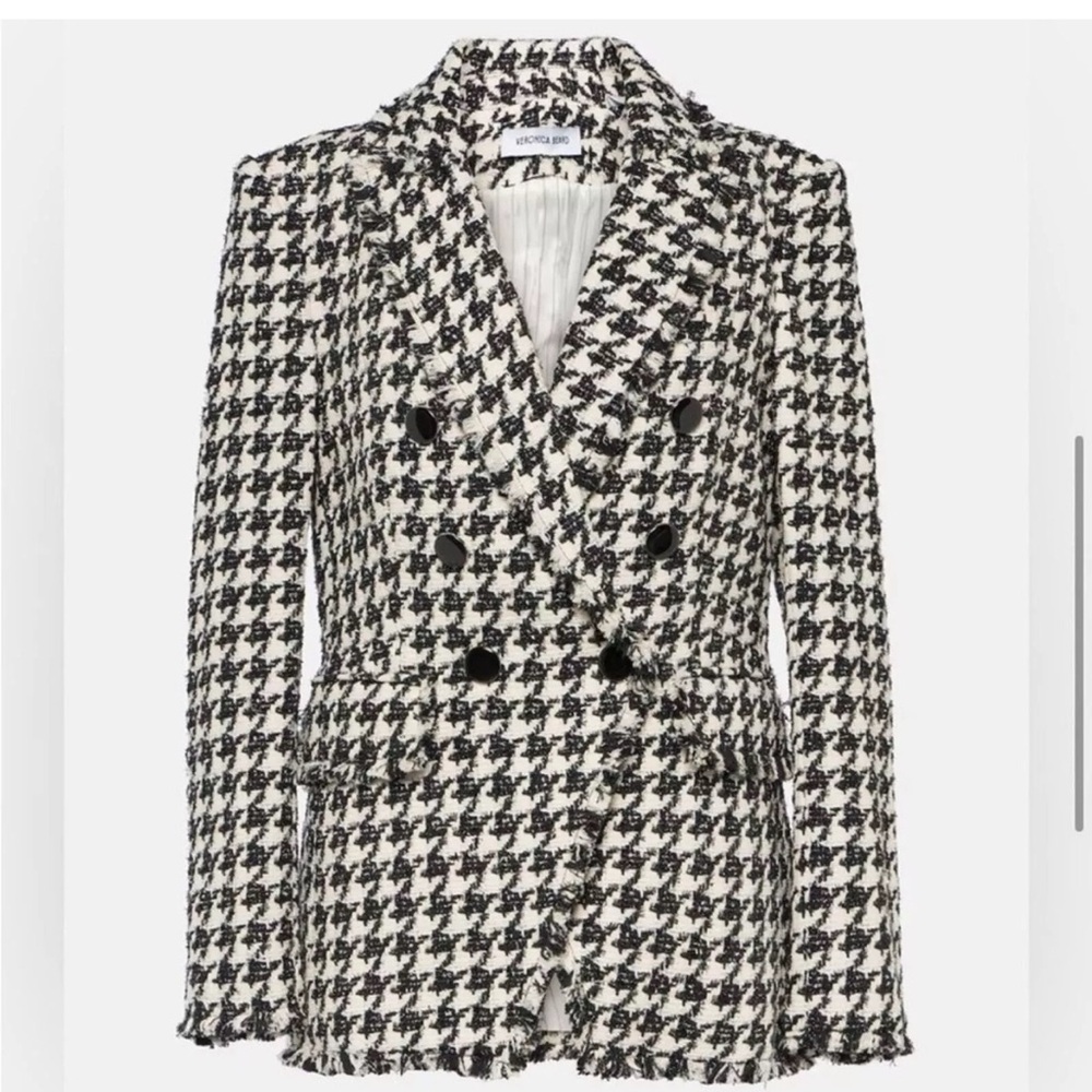 VERONICA BEARD | Miller Houndstooth Fringe Black and White Jacket Blazer Size 2